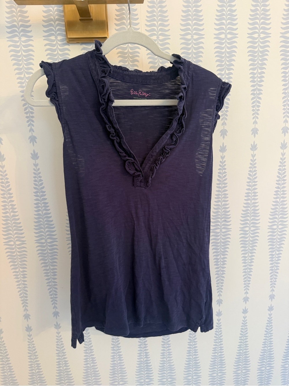 Lilly Pulitzer Sleeveless Ruffle V-Neck Top - Navy - Size Large